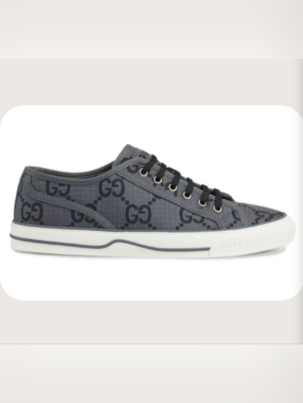 $890 Gucci Tennis 1977 Ripstop GG Logo Gray Sneakers Men's UK 8.5 US 9 EU 42 NIB